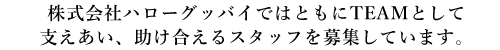 株式会社ハローグッバイではともにTEAMとして支えあい、助け合えるスタッフを募集しています。